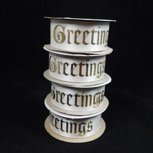 4 Christmas Crafting White Ribbon Gold Word Greetings 1.375" x 25 Yards Sociable